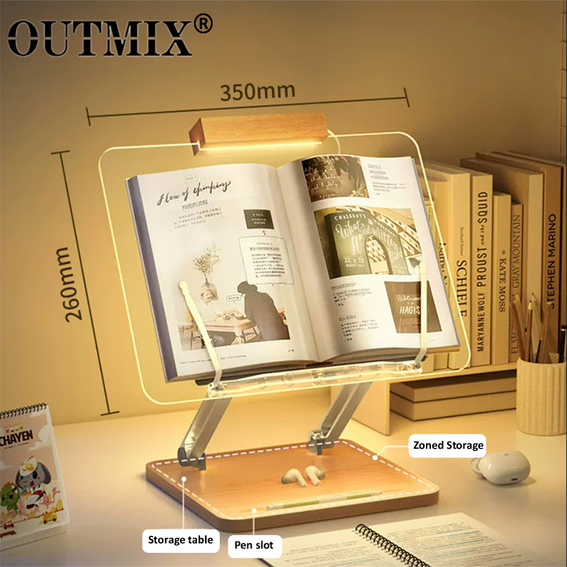 Desk Setup Pink - Wooden Reading Stand with Light Transparent