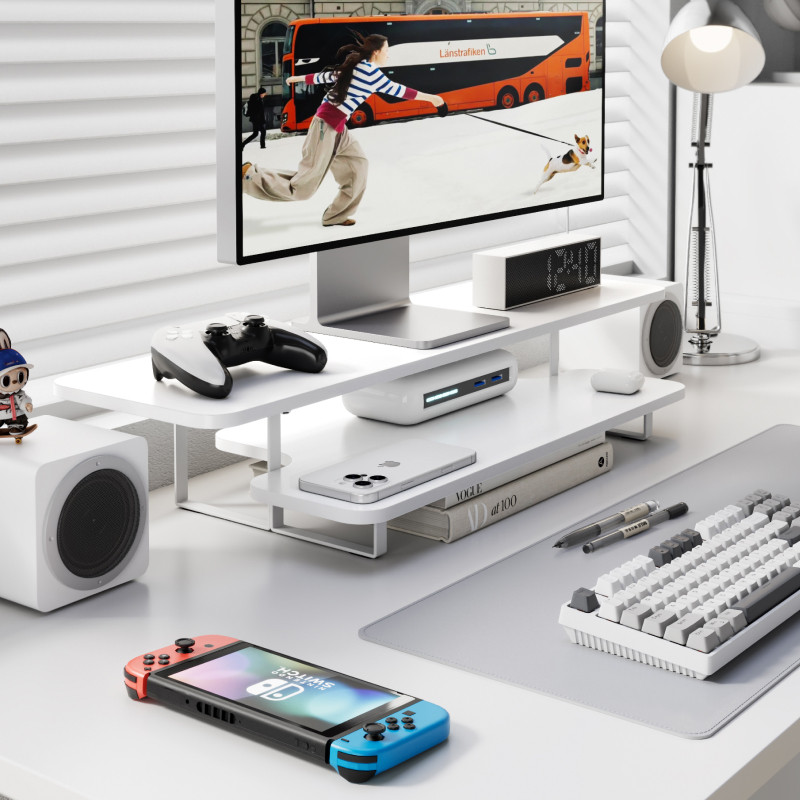 Walnut Finish Monitor Stand Ri - Desk Setup Monitor And Laptop review and price
