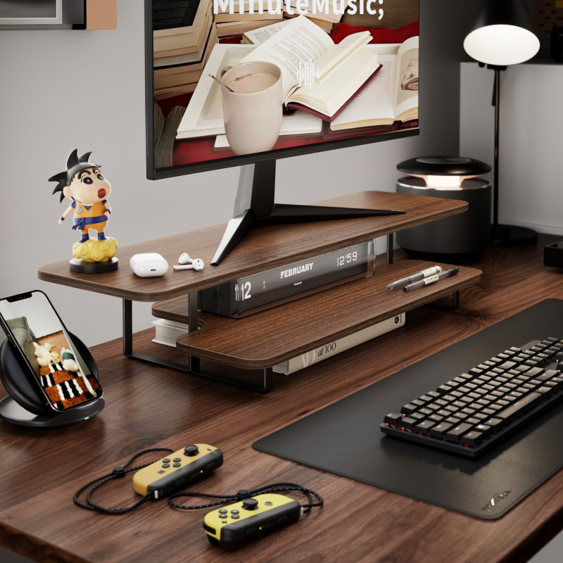 Walnut Finish Monitor Stand Ri - Desk Setup Monitor And Laptop review and price