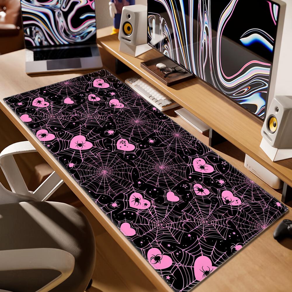 90x40 White or Pink Spiderweb  - Desk Setup Pink review and price