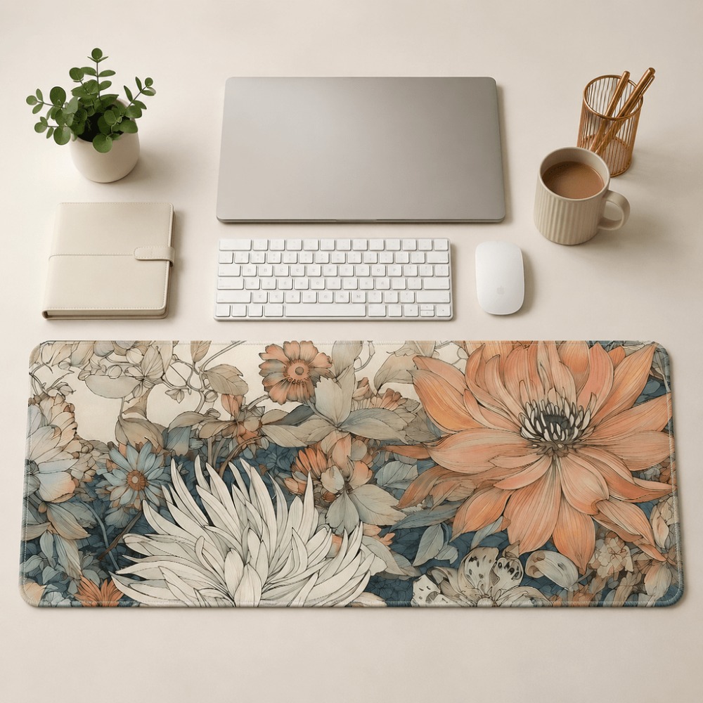 Retro floral table mat, featur - Desk Setup For Work review and price