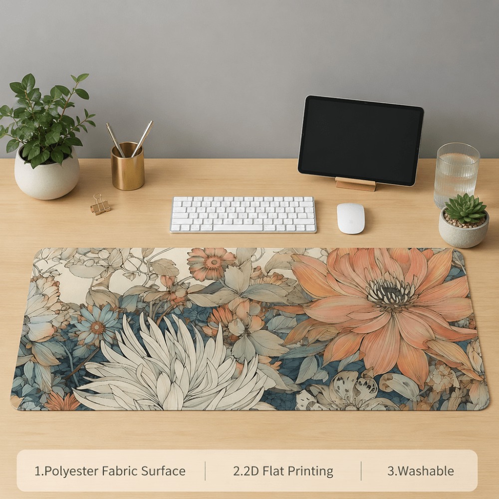 Retro floral table mat, featur - Desk Setup For Work review and price